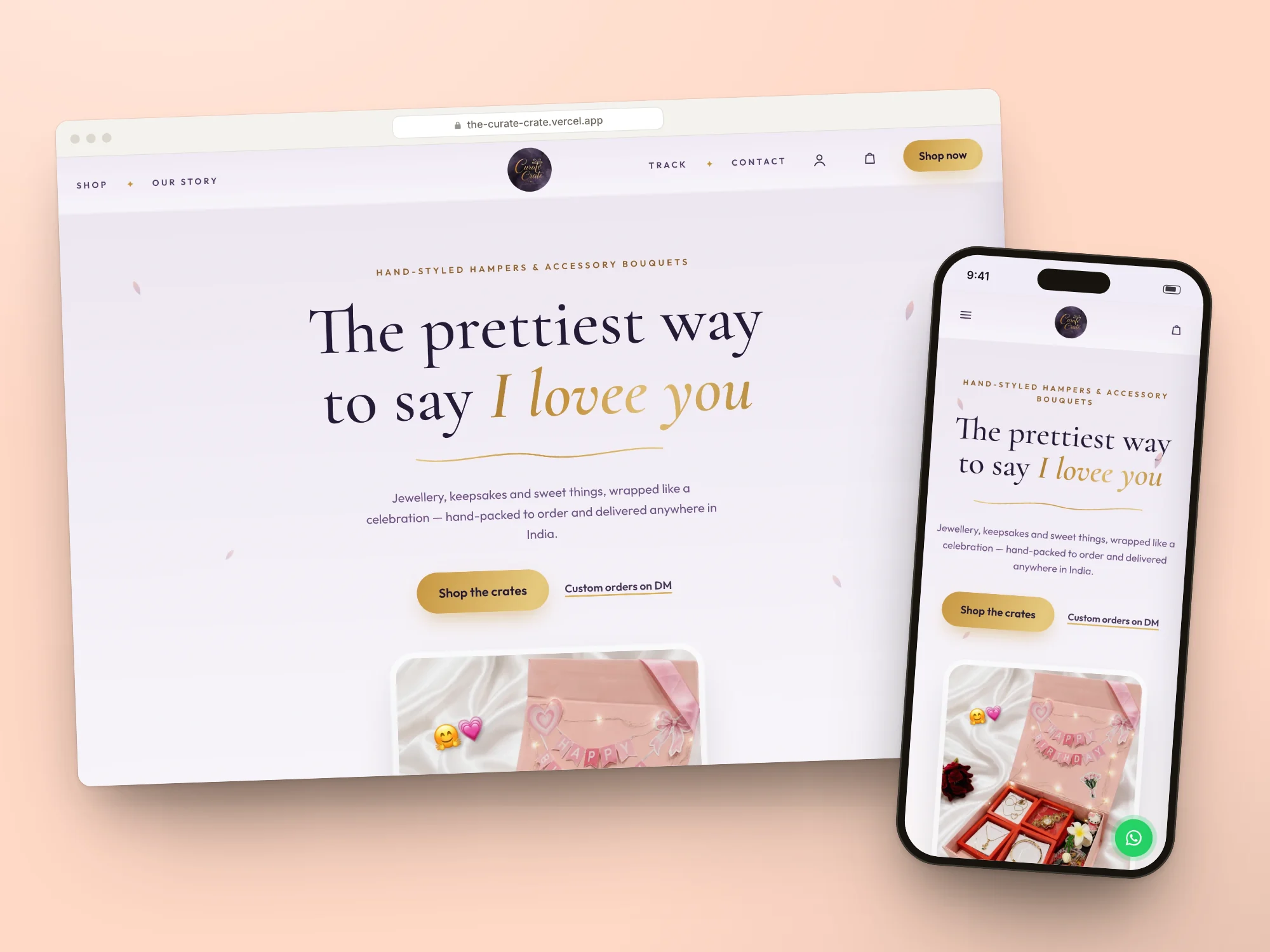 The Curate Crate storefront on desktop and phone